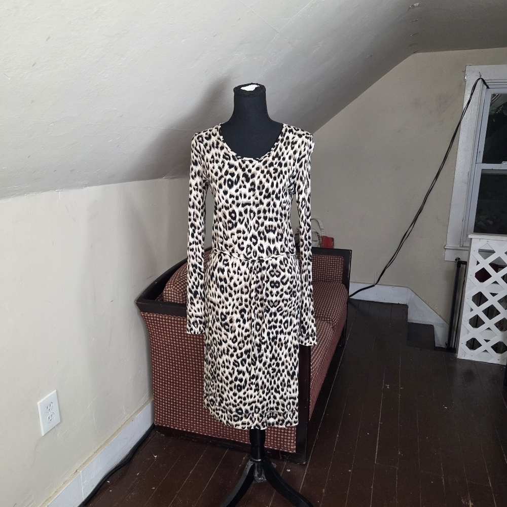 Gerard Darel Leopard Print Long Sleeve Dress‎ Viscose Tie Waist XS
